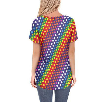 LGBTQ-Friendly Rainbow Polka Dot V-Neck Women's V-neck Top by Luxtrini
