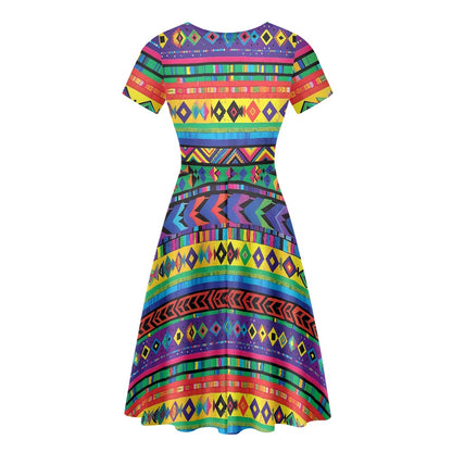 Women Scoop Neck Short Sleeve Ruffle Dress