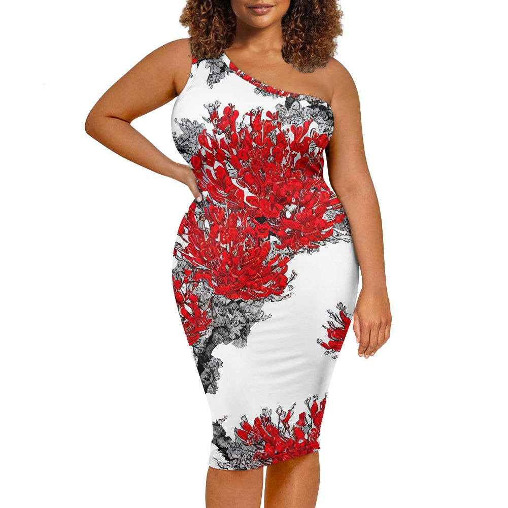 Discover Elegance: Luxtrini's One-Shoulder Slim Dress Red Floral