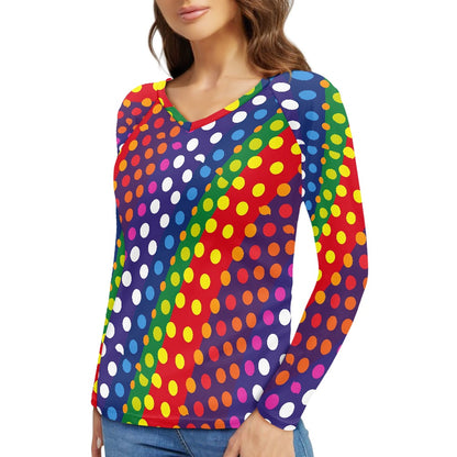 LGBTQ-Friendly Rainbow Polka Dot 
Long Sleeve Loose T-Shirt by Luxtrini