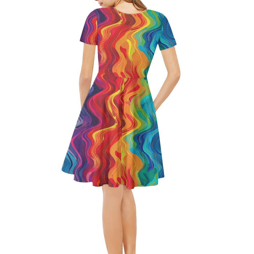 Women V-Neck Short Sleeve Ruffle Dress