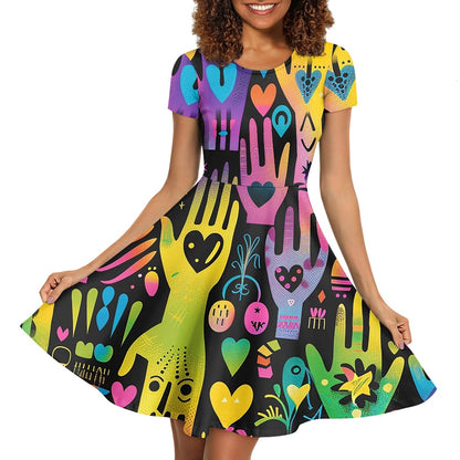 Women Scoop Neck Short Sleeve Ruffle Dress
