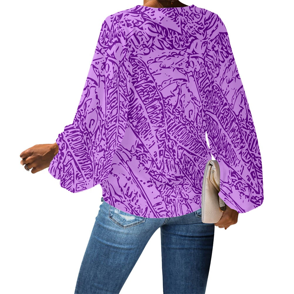 V-Neck Puff Sleeve Chiffon Blouse