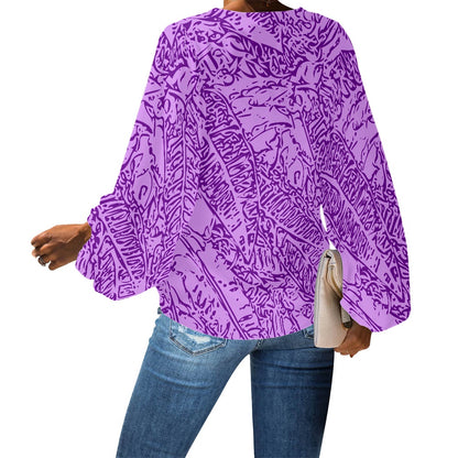 V-Neck Puff Sleeve Chiffon Blouse