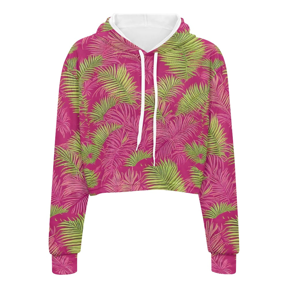 Women's midriff-baring sweatshirt - Pink and Green Tropical white