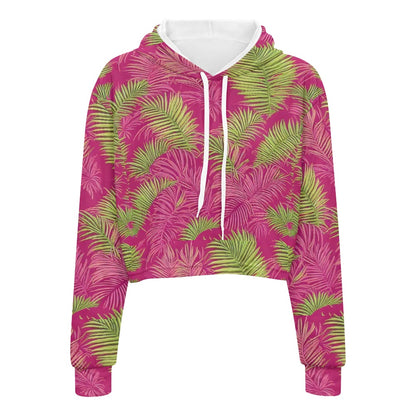Women's midriff-baring sweatshirt - Pink and Green Tropical white