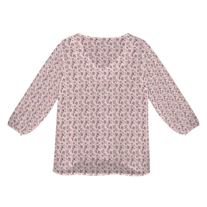 Sangria Women's Loose V-Neck Long Puff Sleeve Top