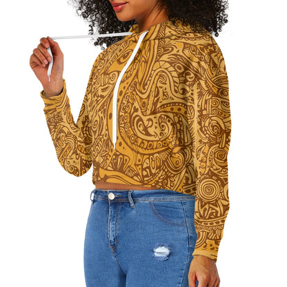 Women's midriff-baring sweatshirt - Ethnic Gold