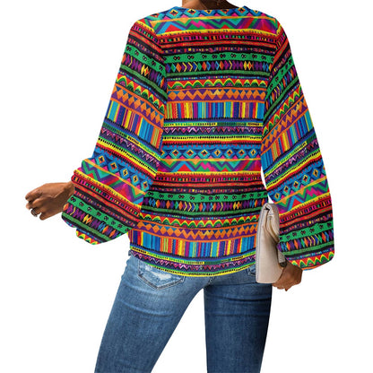 V-Neck Chiffon Puff Sleeve Blouse by Luxtrini
