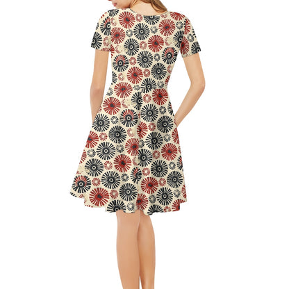 Women V-Neck Short Sleeve Ruffle Dress
