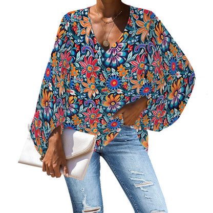 V-Neck Puff Sleeve Chiffon Blouse white