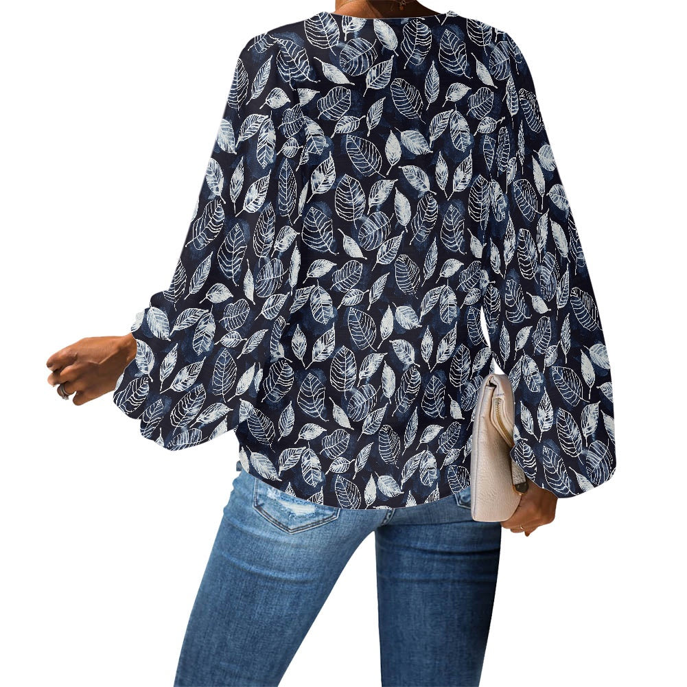 V-Neck Chiffon Puff Sleeve Blouse by Luxtrini