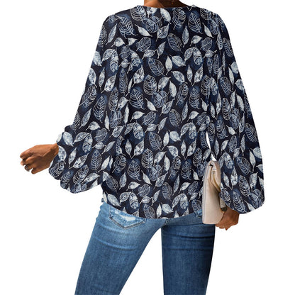 V-Neck Chiffon Puff Sleeve Blouse by Luxtrini
