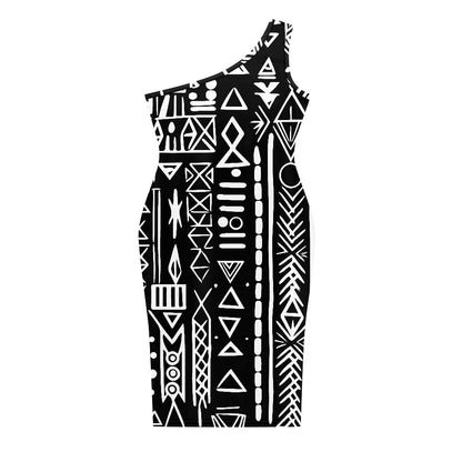 Discover Elegance: Luxtrini's One-Shoulder Slim Dress - B&W Ethnic