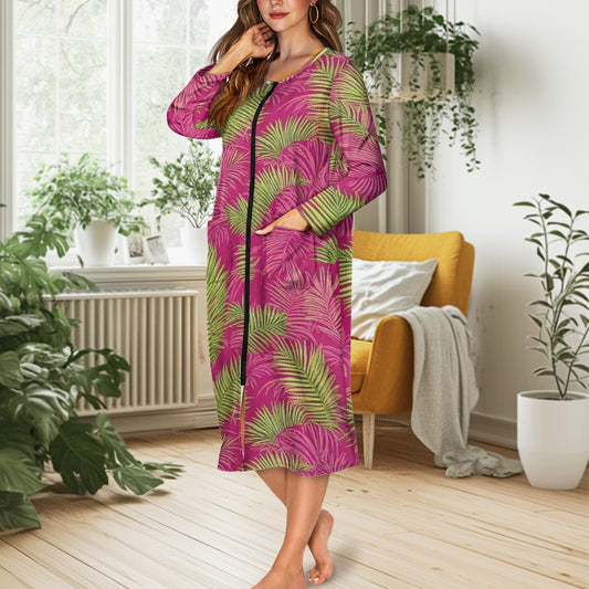 🌿 Tropical Serenity Zipper Nightdress – Luxuriously Soft Comfort