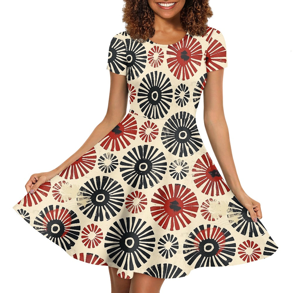 Women Scoop Neck Short Sleeve Ruffle Dress