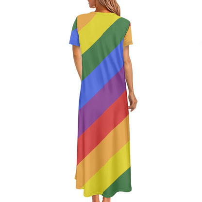 Rainbow Round Neck Short Sleeve Dress | Breathable & Quick-Drying for All Occasions