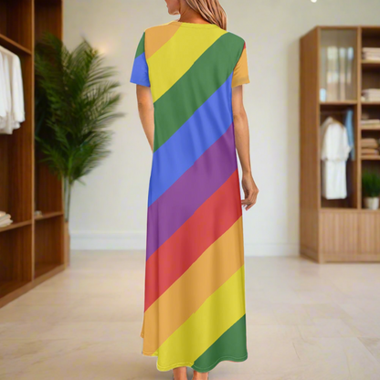 Rainbow Round Neck Short Sleeve Dress | Breathable & Quick-Drying for All Occasions