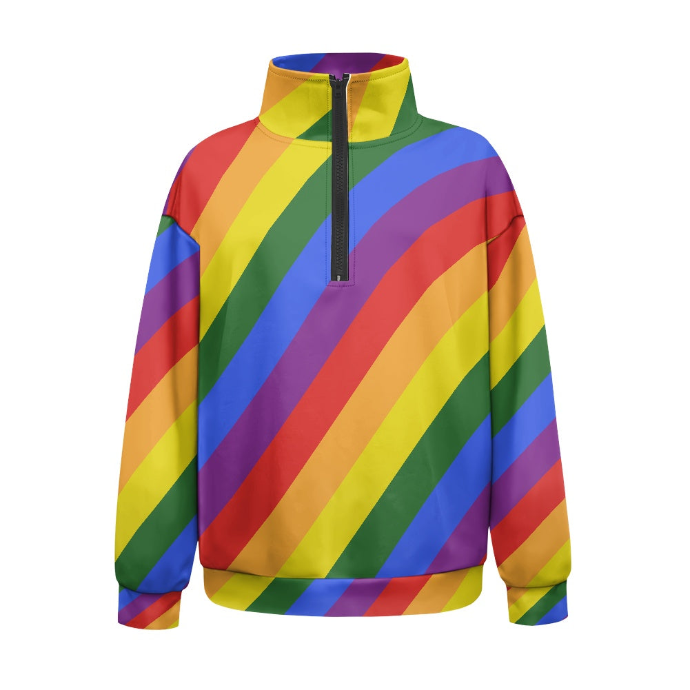 Luxurious Rainbow Pride Women's Long Sleeve Zipper Sweatshirt white