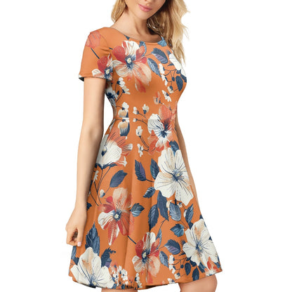 Women Scoop Neck Short Sleeve Ruffle Dress