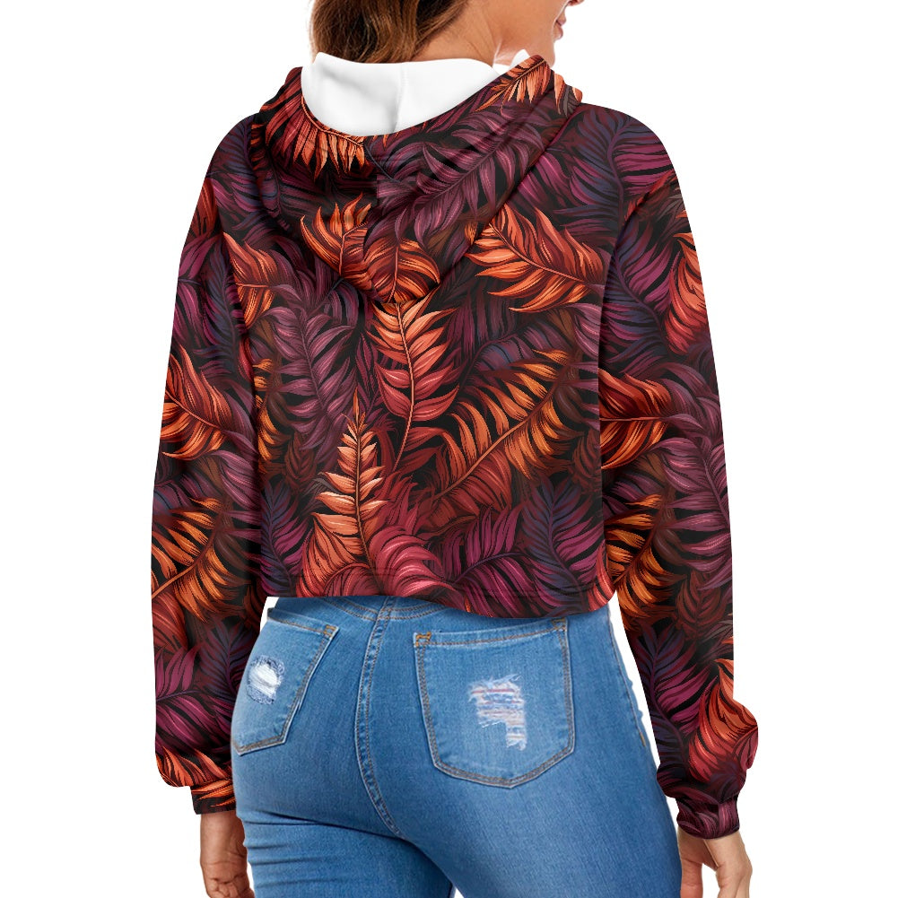 Women's midriff-baring sweatshirt - Red Tropical Passion