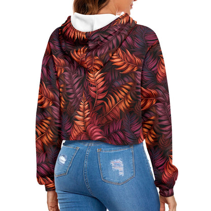 Women's midriff-baring sweatshirt - Red Tropical Passion