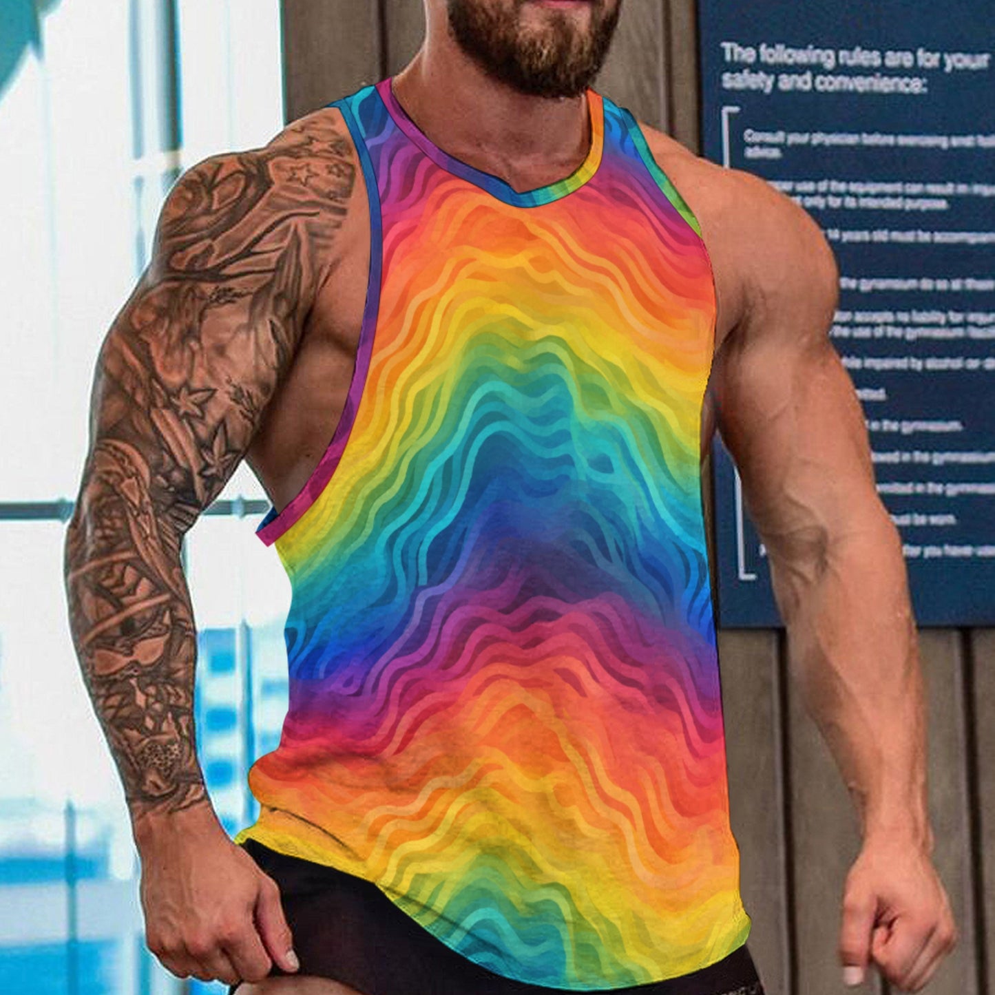 Rainbow Muscle Tank Top – Men’s Sleeveless Shirt for Festival, Beach, or Gym – Bright, Bold & Breathable