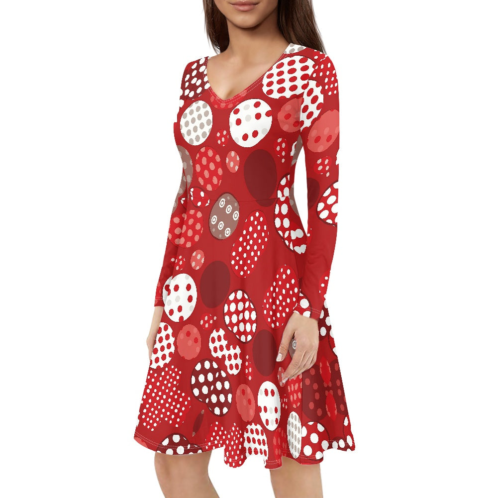 V-Neck Long Sleeve Ruffle Dress