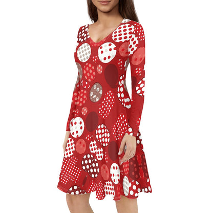 V-Neck Long Sleeve Ruffle Dress