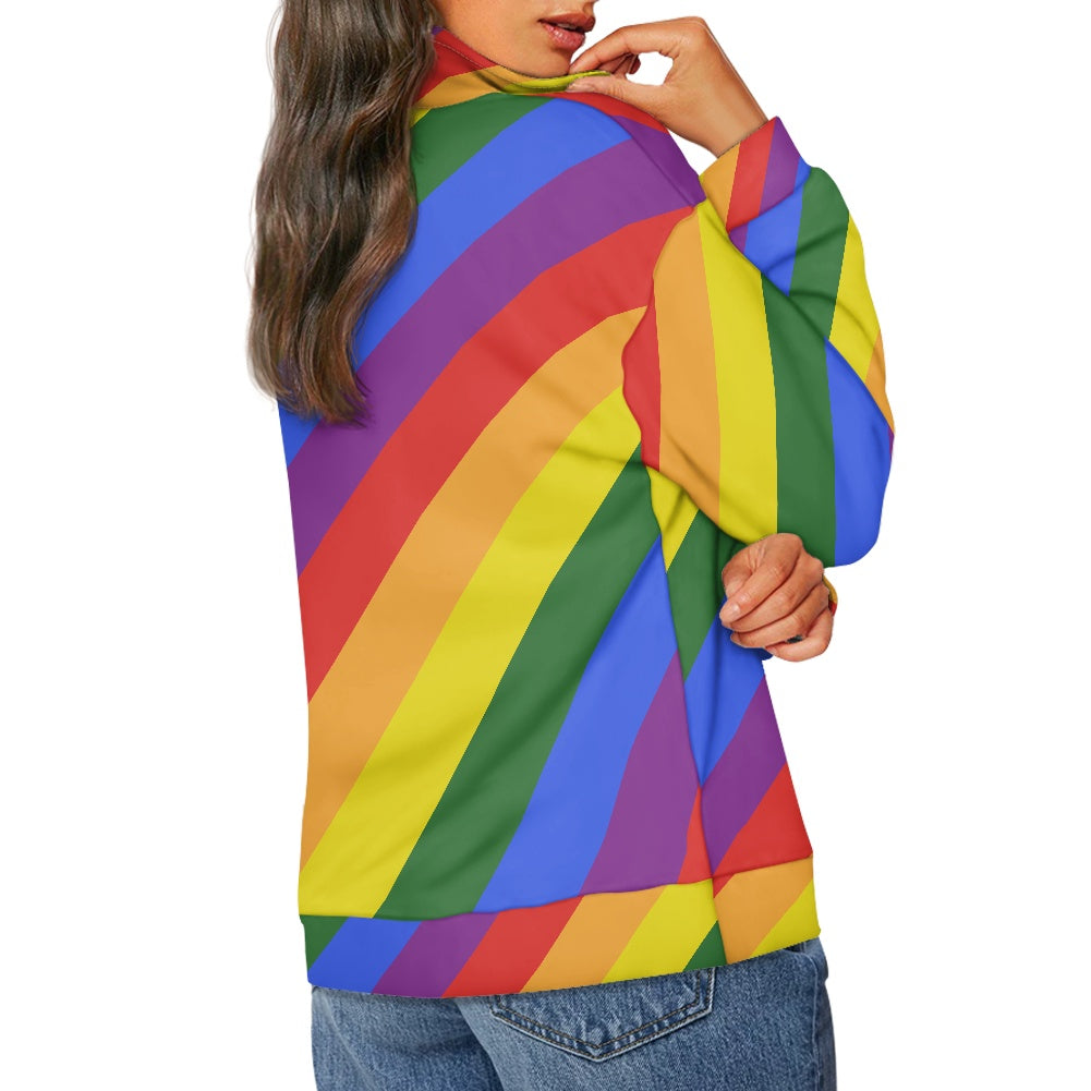 Luxurious Rainbow Pride Women's Long Sleeve Zipper Sweatshirt