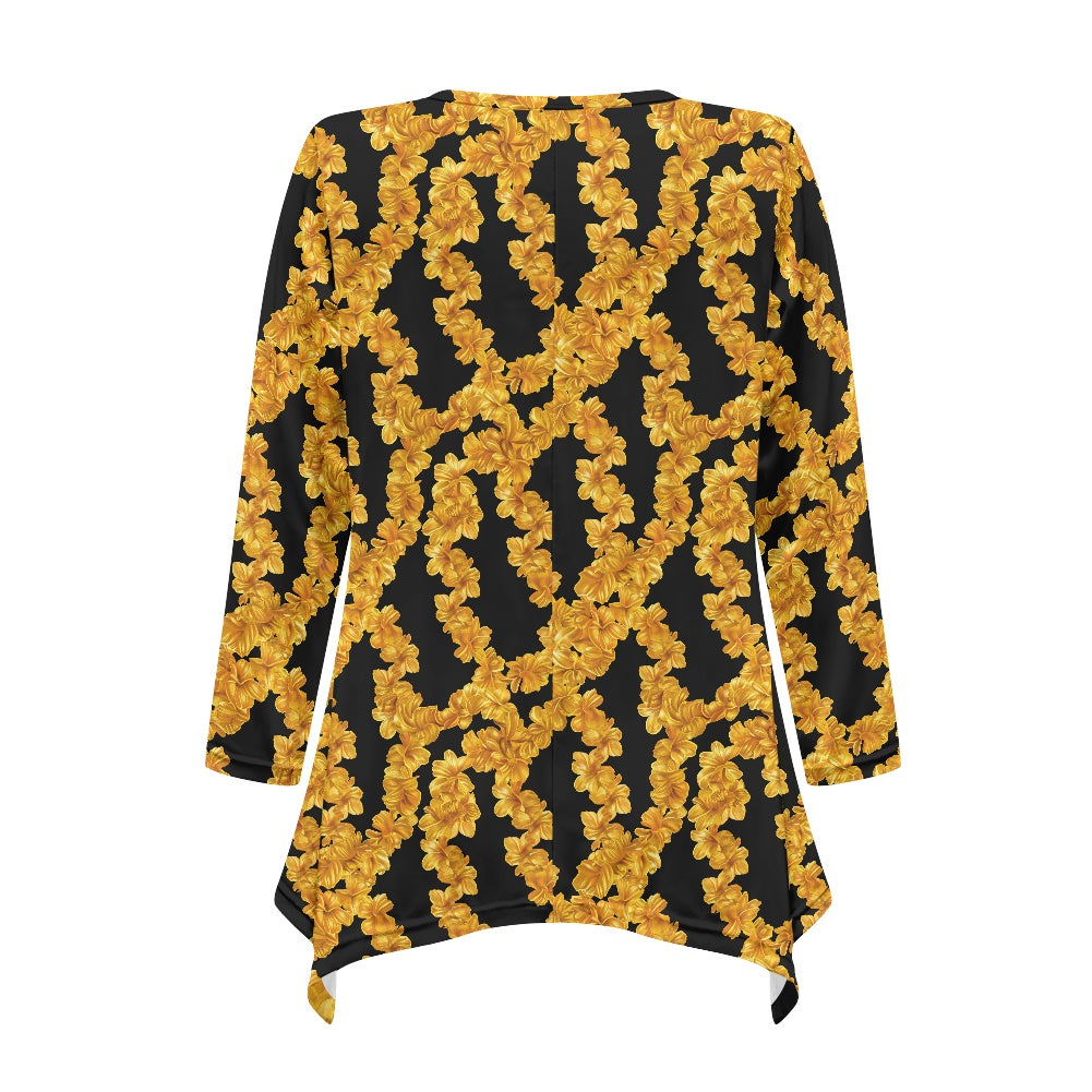 Women's Irregular Long Sleeve Floral Top – Elegance at Its Finest