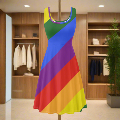 Rainbow Tank Dress for Women - Scoop Neckline, Sleeveless, Customizable, Perfect for Summer and Pride Events