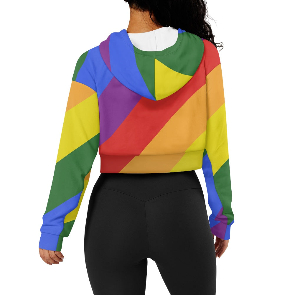 Rainbow Women's long sleeve short hooded sweatshirt