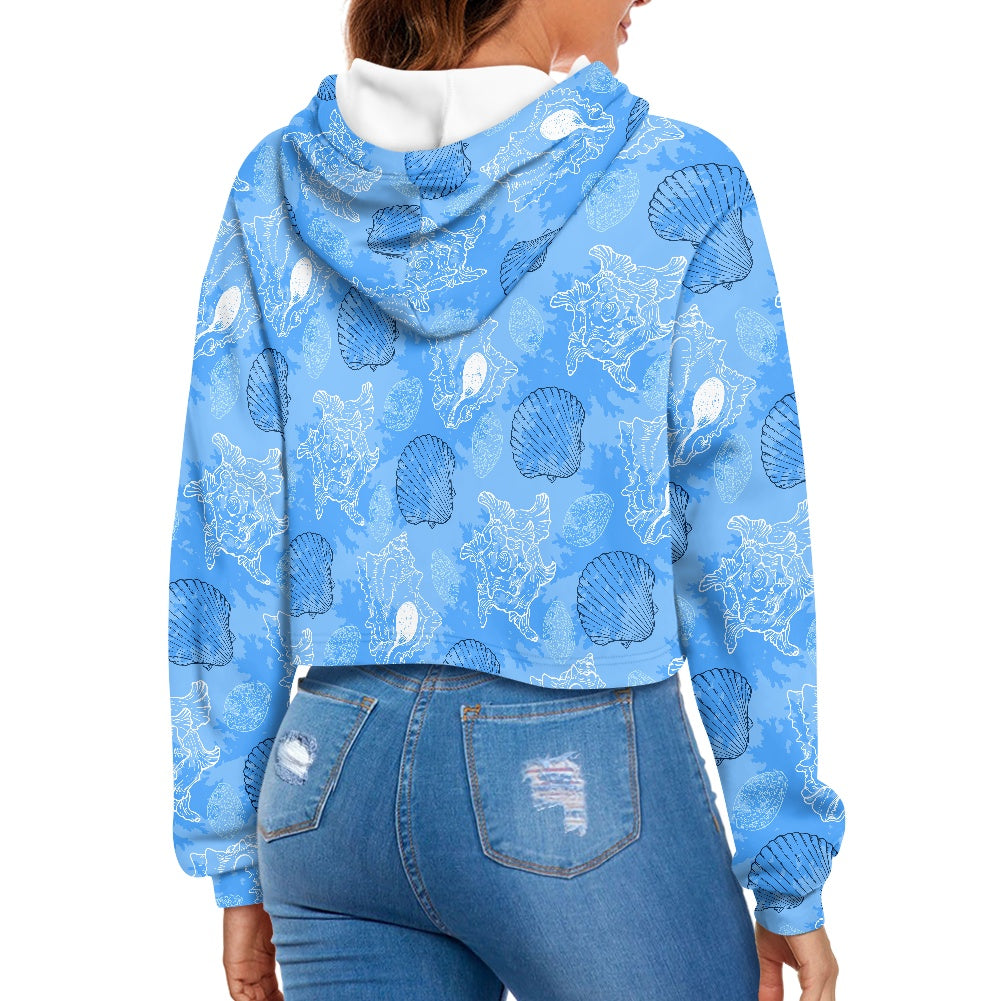 Women's midriff-baring sweatshirt - Blue Seashell