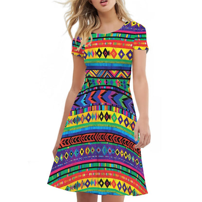 Women Scoop Neck Short Sleeve Ruffle Dress