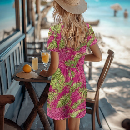 Casual Short Sleeve Printed Dress with Pockets