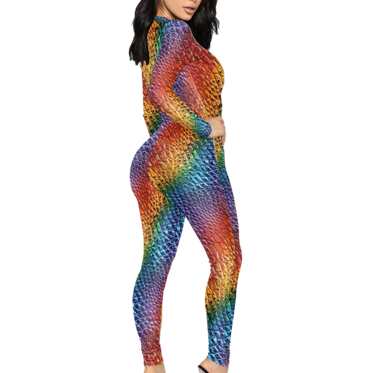 Unique Ostrich Skin pattern Rainbow Pride Women's Plunging Neck Jumpsuit