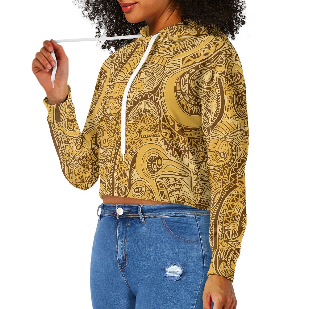 Women's midriff-baring sweatshirt - Gold Ethnic African