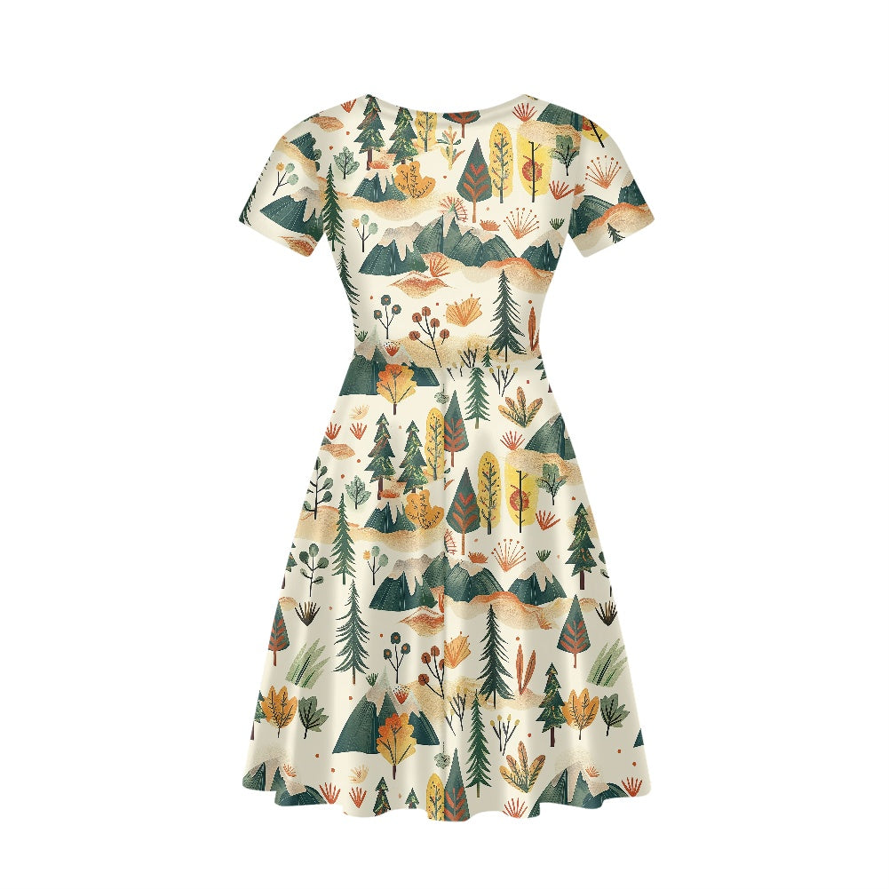 Women V-Neck Short Sleeve Ruffle Dress