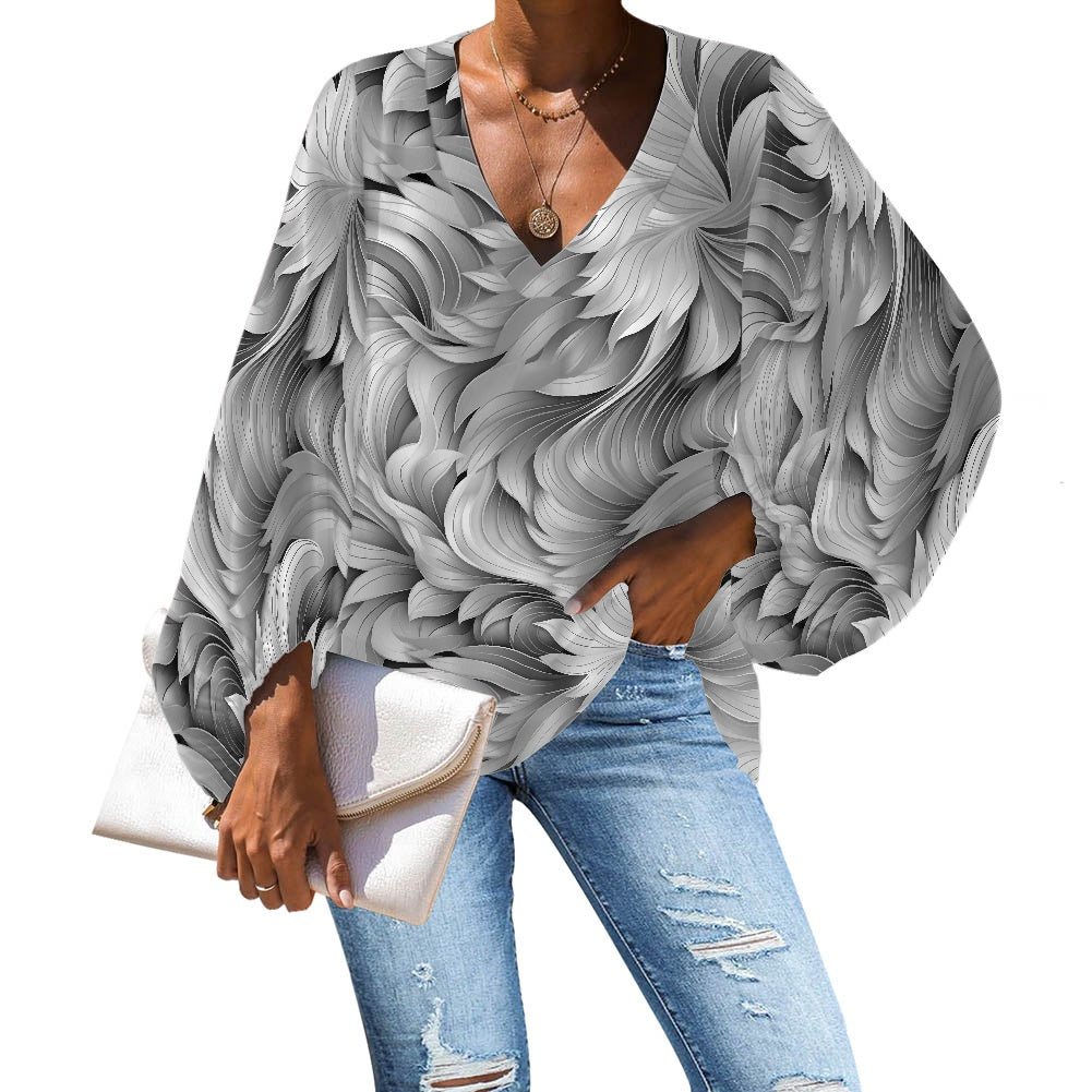 V-Neck Puff Sleeve Chiffon Blouse white