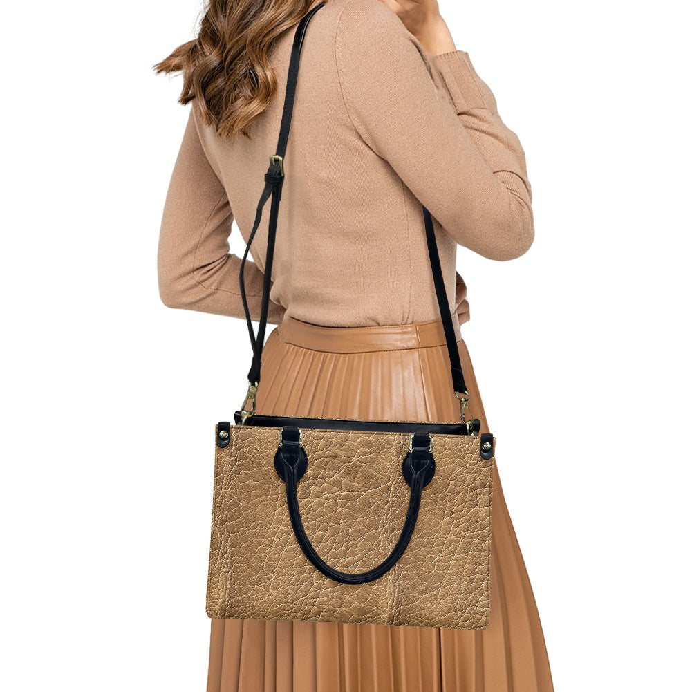 Natural Charm: Classic Brown Handbag with Intricate Grain Women's PU Leather Twill