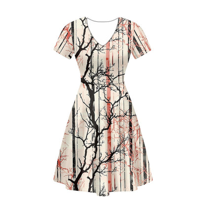 Women V-Neck Short Sleeve Ruffle Dress white
