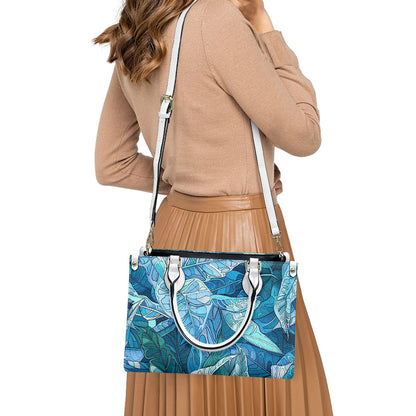 Ocean Leaf Designer  - Versatile Women's PU Leather Twill Handbag in Tropical Blues