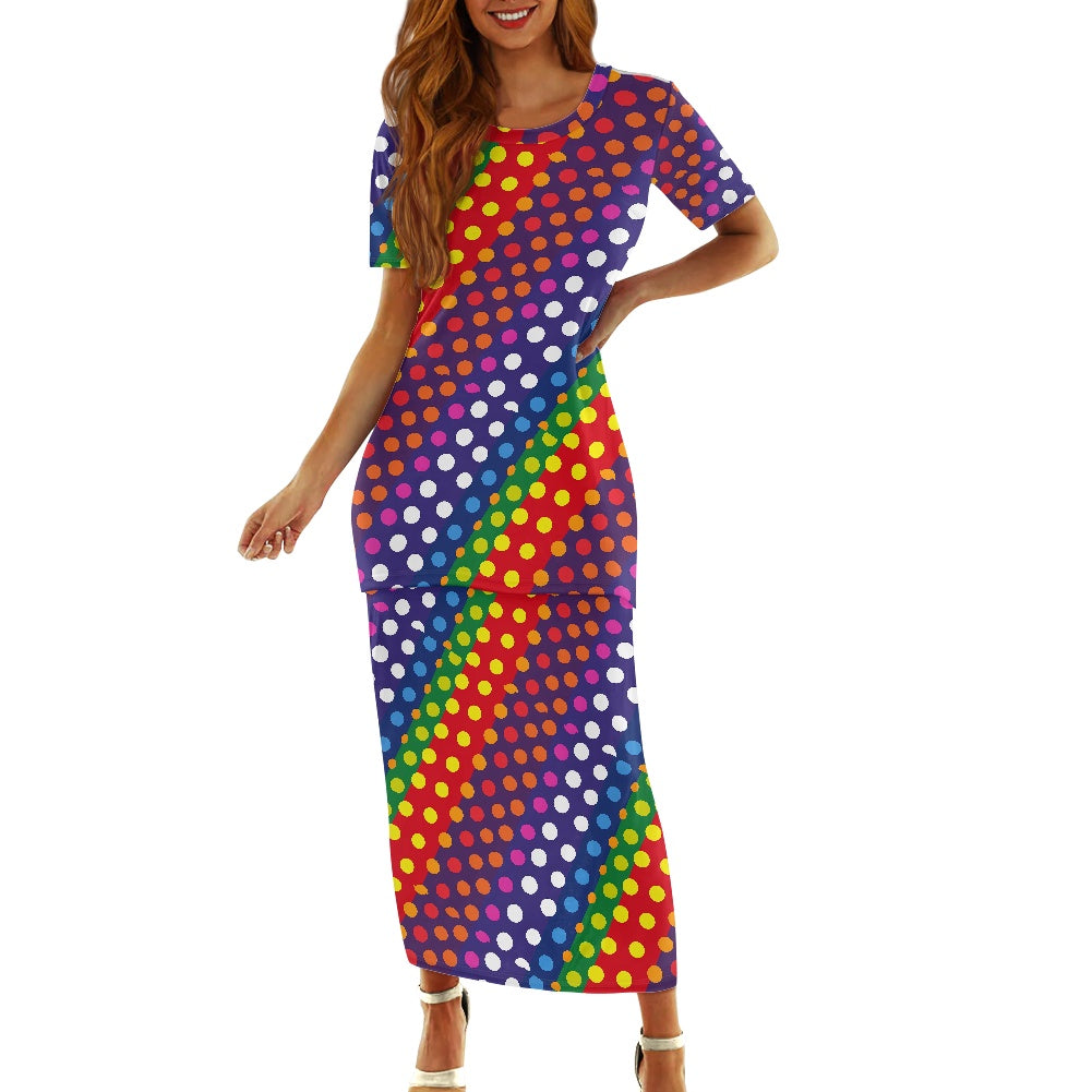 LGBTQ-Friendly Rainbow Polka Dot Guinea Style Maxi Dress Set by Luxtrini