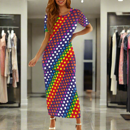 LGBTQ-Friendly Rainbow Polka Dot Guinea Style Maxi Dress Set by Luxtrini