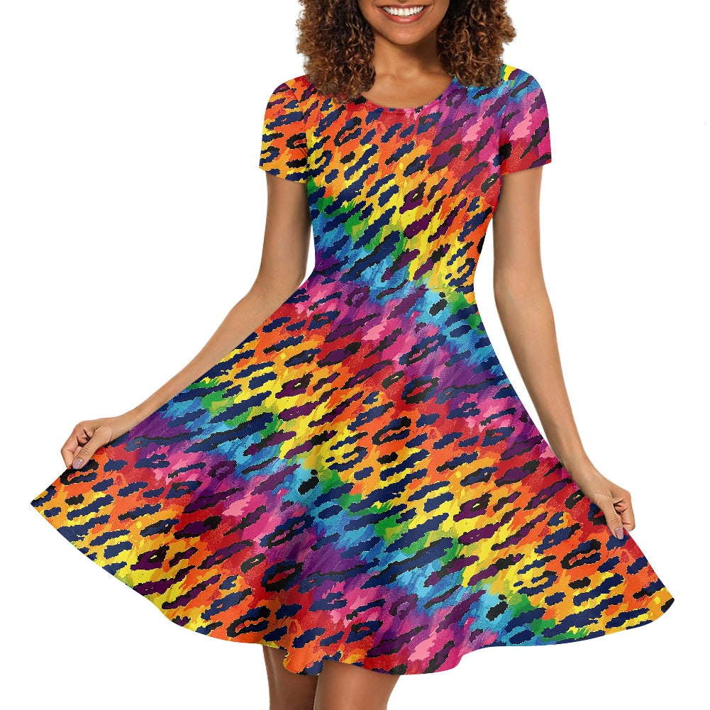 Women Scoop Neck Short Sleeve Ruffle Dress