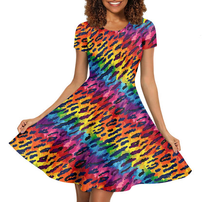 Women Scoop Neck Short Sleeve Ruffle Dress