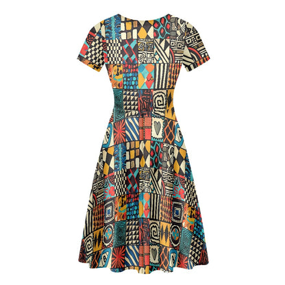 Women Scoop Neck Short Sleeve Ruffle Dress