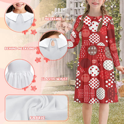 Red Polka Dot Children's Long Sleeve Baby Collar Dress