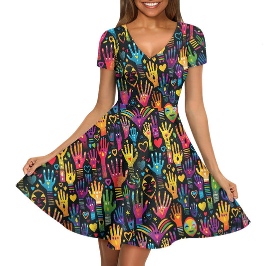 LGBTQ Women V-Neck Short Sleeve Ruffle Dress